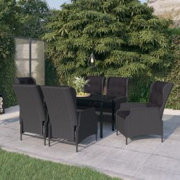 Garden Dining Set Dark grey, Black Steel frame, PE rattan, Glass top