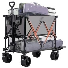 450lbs Large Capacity Garden Hand Truck - 54in Extra-long Folding Double-layer Cart with Brakes & 7in All-terrain Wheels (Color: Grey)